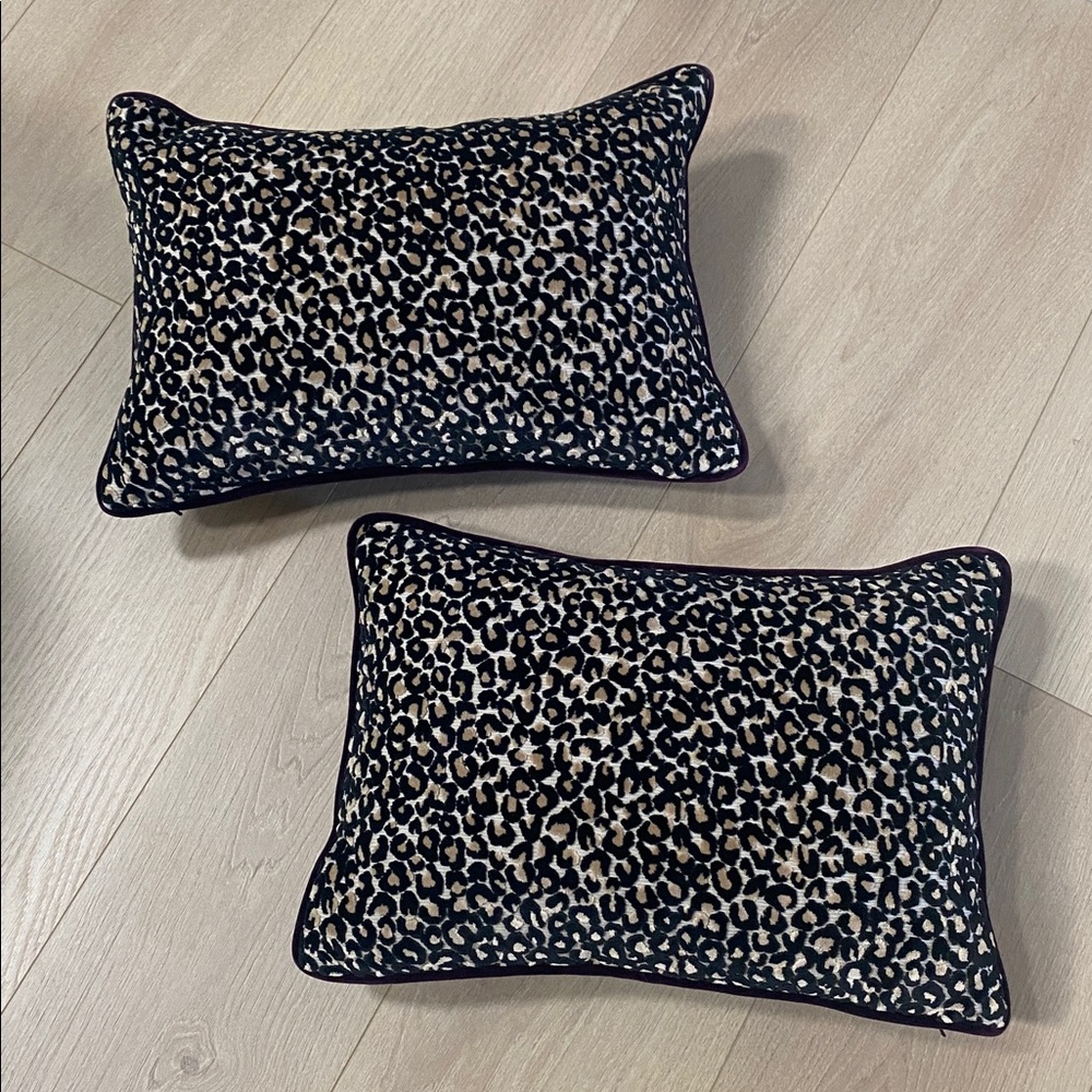 Set of 2 Leopard Lumbar with Down and Feather Pillow Inserts
